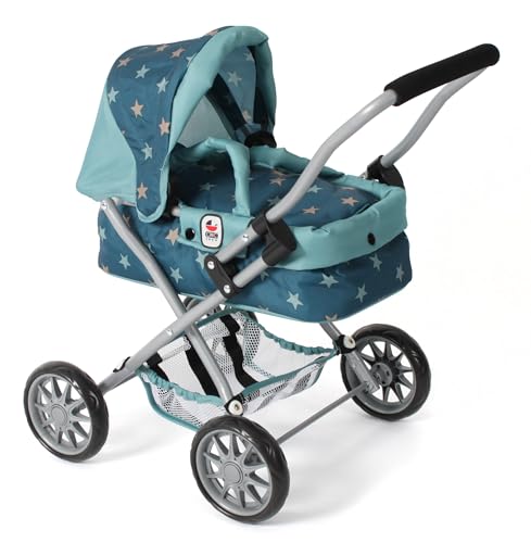 Bayer Chic 2000® Cochecito Smarty – Estrellas Turquesa – Plegable – con Capota, Bolsa, cojín y Manta – Altura del Mango 56 cm – para niños a Partir de 2 años