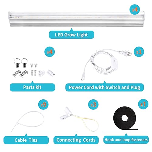 T5 LED Grow Light Bar for Indoor Plants, 24W (4×6W) 3000K Full Spectrum Linkable Plant Light Strip, Warm Light Growing Lamp with High PPFD for Greenhouse, Plug and Play, 1FT 4-Pack by Hywyimlait - Image 7
