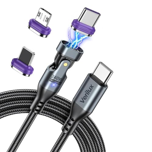 Image of Verilux 240W USB C Cable Flexible Magnetic Type C Connector Design Fast Charging C Male to C Male Cable Support Data Transfer Universal 5.9ft USB Cable for Phone, Tablet