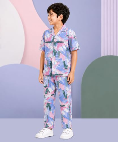 Image of 3BROS Unisex Pure Cotton Short Sleeve Kids Night Dress for Boys & Girls Nightwear /Sleepsuit /Sleepwear /Loungewear Night Suit for Boys and Girls Top and Pyjama Combo Set
