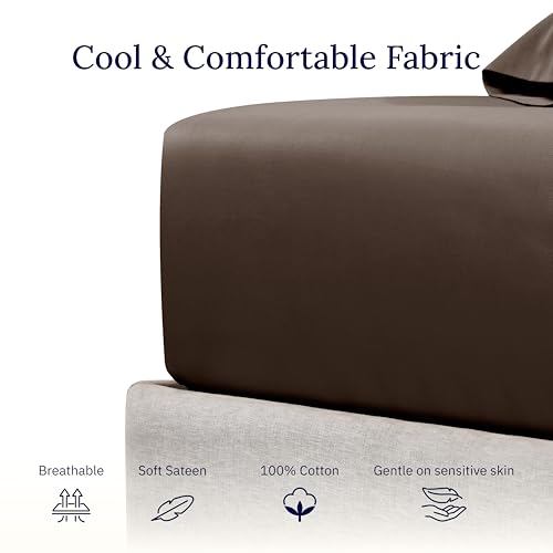 California Design Den 100% Cotton Fitted Sheet Full Only, 400 Thread Count Sateen, Deep Pocket, No Pop-Off Elastic, Soft, Durable, 1 Pc Cotton Mattress Fitted Sheet (Espresso Chocolate Brown)