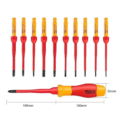 10-Piece VDE Insulated Interchangeable Head Screwdriver Set With Pouch – Red