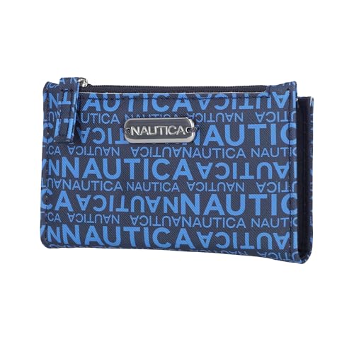 Nautica High Tide Carteira pequena para mulheres, porta-cartões de crédito fino com bloqueio de RFID com bolso para moedas, carteira feminina compacta dobrável com janela para identidade, Logotipo