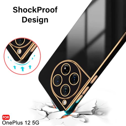 Image of TheGiftKart Luxurious Golden-Plated Back Cover Case for OnePlus 12 5G | Raised Lips for Camera & Screen Protection | Shockproof Design | Stylish Back Cover Case for OnePlus 12 5G (TPU, Black)