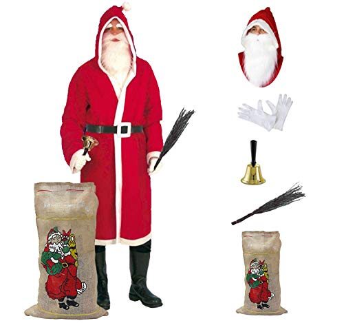 Krause & Sohn Nikolaus-Set Weihnachtsmann Kostüm 6 TLG. Mantel Bart Glocke Rute Jutesack HSch Cover