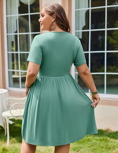 Image of IN'VOLAND Womens Plus Size Casual Short Sleeve Dresses Summer Soft and Stretchy Swing T-Shirt Dress with Pockets Green