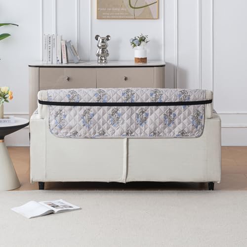 Image of House of Quirk 'Mughal Series' Anti-Slip Sofa Cover Mat with Pocket | Polyester Couch Protector for Pets, Kids & Spills (Beige Wildflower, 180x120cm, Two Seater)
