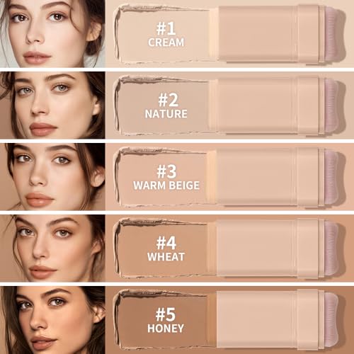 Matte Concealer Foundation Stick, Full Coverage for Dark Circles, Acne & Redness, Blemishes & Contouring, Long-Lasting Korean Waterproof Formula for All Skin Tones, Built-In Kabuki Brush (4# Wheat) — view 3