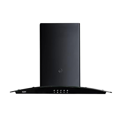 KAFF Flo BF 60 Cm Chimney | Heavy Duty Baffle Filter | Matt Black Rust Free Coating | Black Curved Tempered Glass