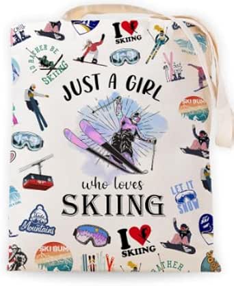 Just a Gi who loves Sport, Personalized Tote bag for Birthday Graduation Gifts,Sport Lovers Gift,Canvas Bag for Women Sister Friends (Skiing)