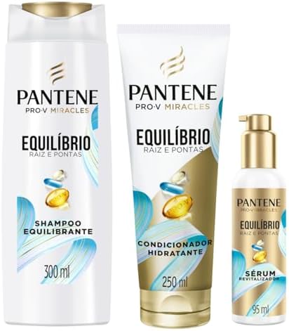Kit Pantene PRO-V Miracles Equilíbrio Raiz e Pontas com Shampoo para cabelos mistos 300 ml, Condicionador Hidratante para pontas ressecadas 250 ml, e o Sérum revitalizador 95 ml