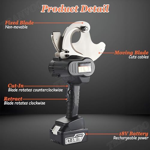 Rechargeable Hydraulic Cable Cutter - Efficient Wire Cutting Tool for Copper & Aluminum Cables, Ideal for Electricians & Industrial Applications, 75M Length, Heavy-Duty Performance
