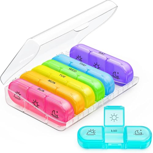 HFLYJPYW Pill Organizer 3 Times a Day, Weekly Pill Box 7 Day, Daily Medicine Organizer Case to Hold Vitamins and Medication (White)