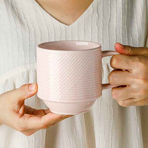 Adewnest Stackable Coffee Mug Set: 4 Pcs 13 Oz Large Stacking Coffee Cups Ceramic For Cappuccino Latte - Big Porcelain Tea Mugs For Home & Office - Microwave Oven Safe Stacked Mugs Set Of 4 (Pink) #TOP2