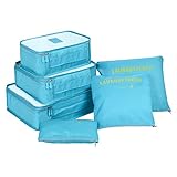 Organizador Maleta Packing Cubes, Coolzon Organizador Equipaje de Viaje Impermeable Cubos Embalaje Bolsa de Zapato, 6 Set, Lago Azul