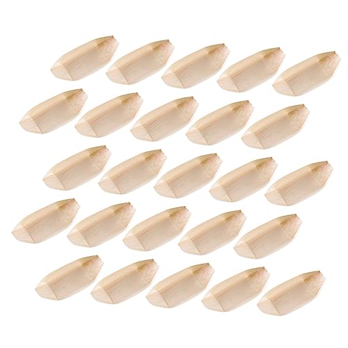 COLLBATH 100Pcs Disposable Sushi Wood Boat Plates Creative Serving Trays for Appetizers Parties and Picnics Japanese Style Food Display Containers