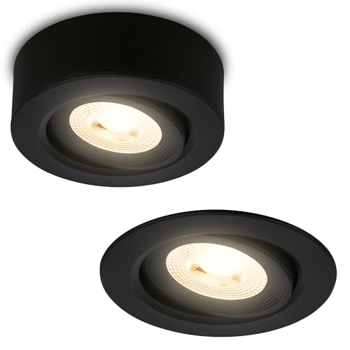 BRILONER - 2 en 1 Foco LED de superficie y empotrable, orientable, luz blanca cálida, plano, LED spot 230V, foco de techo, 68mm agujero, 90x30mm (DxH), negro