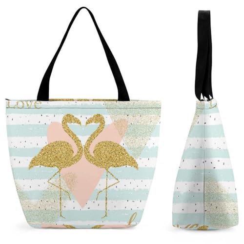 Sac bandoulière flamant rose doré grand volume femme