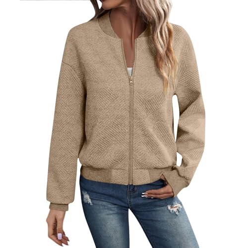 Womens Bomber Jacket Spring Textured Zip Up...