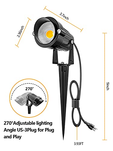 Zuckeo 10W Outdoor Spotlights Led Spot Lights Dusk To Dawn Photocell Light Sensor, 120V Landscape Lighting Electric Spotlight Plug In Flag Pole Light For Yard House Garden Decor, 3.94Ft Cord 3000K #TOP6