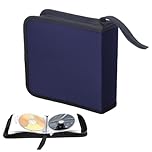 NUWIQ CD DVD Cases for Storage: Blue CD Wallet with 40 Capacity Hard Plastic Sleeves for Discs - Portable Holder Carrying Albums and Games for Car Home Travel