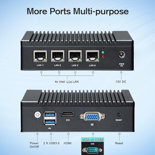 Image of Fanless Firewall Appliance Intel J3710 4C /4T, Firewall Mini PC 4 x Intel i226 LAN Ports DDR3 mSATA SSD, Network Gateway Soft Router, Support PF-Sense /OPN-Sense AES NI HD / (Black)