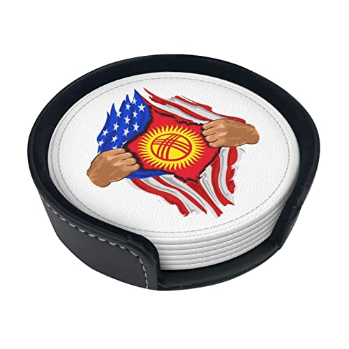 Kirghizistan Blood Inside Me Dessous de Verre Rond en Cuir Anti-Taches et Anti-brûlure Protégez Le Bureau 6 pièces 4 Pouces