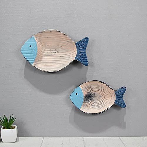 Gaofan Set Of 2 Wood Fish Wall Decor, Farmhouse Wooden Fish Wall Sculpture, 3D Nautical Wood Marine Life Wall Art, For Coastal, Nautical, & Beach,F #TOP28
