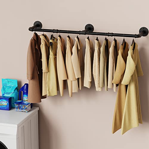 Ulspeed Clothes Rack, 60.0In Wall Mounted Industrial Pipe Clothing Rack, Garment Rack Space Saver Hanging Clothes Rack, Heavy Duty Detachable Garment Rack, Multi-Purpose Hanging Rod For Closet,2 Packs #TOP4