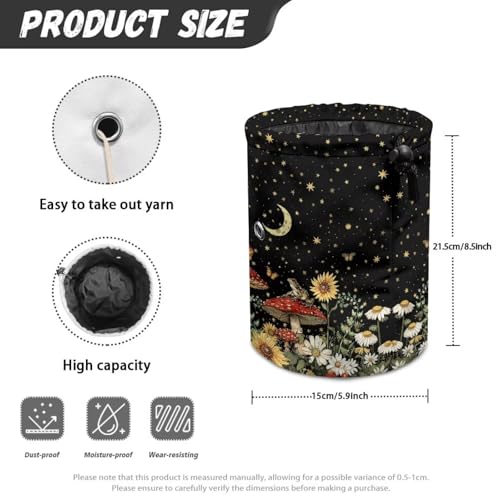 Image of Sellikakes Moon Mushroom Small Crochet Bag Organizer Yarn Storage Knitting Bags, Portable Mini Yarn Holder for Crocheting Project Knitting Accessories