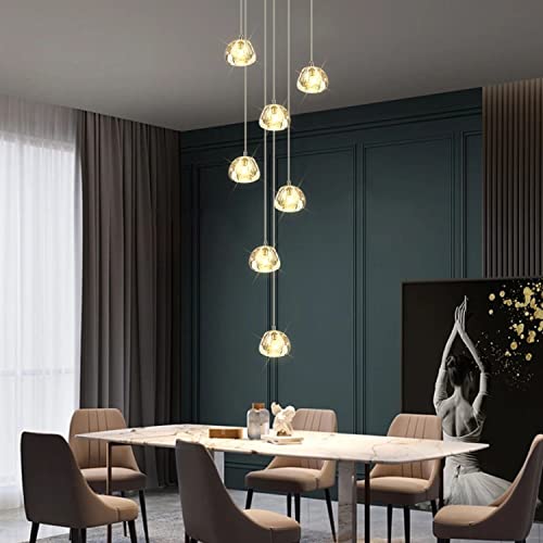 Kjlars Crystal Chandelier Modern Pendant Light Led Raindrop Ceiling Light Crystal Ball Lighting Fixture, 7 Lights For Staircase Living Room Bedroom Hotel Hallway Foyer Entryway (7 Lights-Round) #TOP4