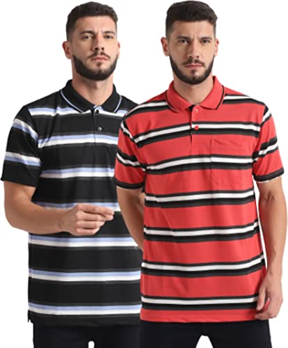 Image of INKKR Striped Men Polo Neck Half Sleeve T-Shirt
