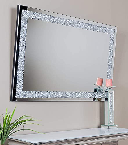 DEENZ Extra Large Wall Mirror Gatsby Crushed Diamond Crystal Glass Silver Frame 120x80cm