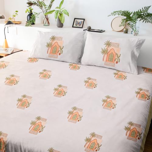 Image of Marudhyan Premium Hand Block Printed Bedsheet | Bed Sheet Flatsheet | Pure Cotton | Double Bed King Size 108 inchx108 inch | 300 TC Bedsheets | Includes 2 Pillow Covers | Tree Spread