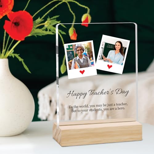 Image of Giftplease Best Teacher Plaque | Personalized Photo Frame with Wooden Stand | Appreciation Gift for Teachers | Teacher's Day Retirement Farewell Gift (Custom Photo & Text CTH 05