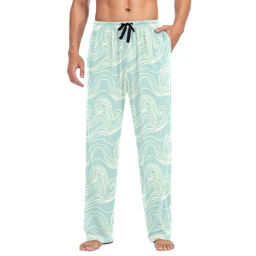 Men's Pajama Bottom Abstract Wave Design Pattern Cotton Pajama Pants Drawstring Sleepwear Long Pants Pockets2
