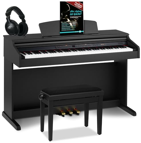 Classic Cantabile DP-50 SM E Piano Digital Piano 88 Tasten mit Hammermechanik, 14 Voices, Kopfhöreranschlüsse, USB, 3 Pedale, Notenhalter - inkl. Pianobank, Kopfhörer, Klavierschule - schwarz matt