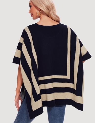 Image of PULI Womens Jacquard Pullover Ponchos Sweater Elegant Shawl Wraps Warm Travel Sweaters for Fall Winter