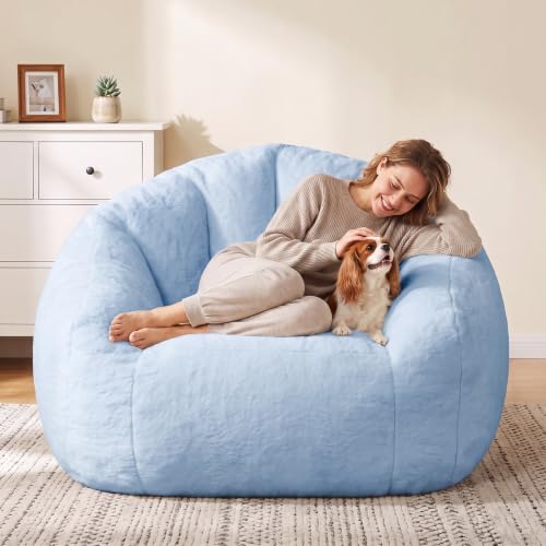 Image of HUGHEAVEN Max Giant Bean Bag Chair, Bean Bag Sofa for Adults & Teens | Oversized Soft Comfy Fluffy Floor Lounge Chair with Armrests, Large Bean Bag Couch for Gaming, Reading & Relaxing