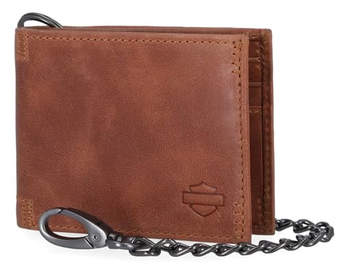 Harley-Davidson Men's Bar & Shield Billfold Biker Chain Leather Wallet, Brown2
