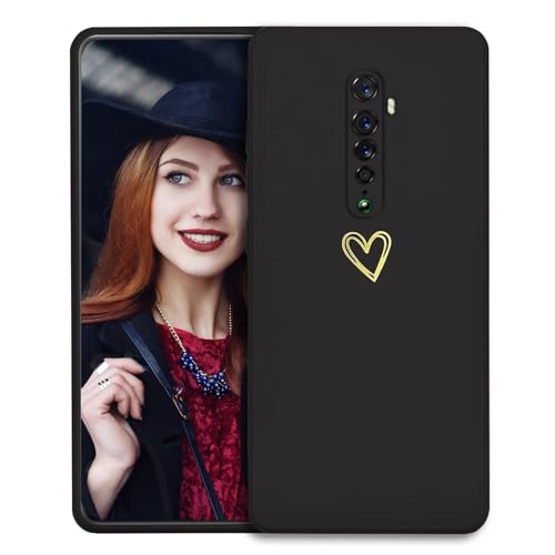 POUHYE Handyhülle für Oppo Reno2 / Oppo Reno 2 Hülle, Soft Silikon Hülle mit Herz, Kameraschutz & Displayschutz, Ultra Dünn Stoßfest Anti-Rutsch Schutzhülle für Oppo Reno2 / Oppo Reno 2 Schwarz