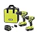 Ryobi P1817 18V ONE+ Lithium-Ion Cordless 2-Tool Combo Kit with (2) 1.5 Ah Batteries, 18-Volt Charger, and Bag
