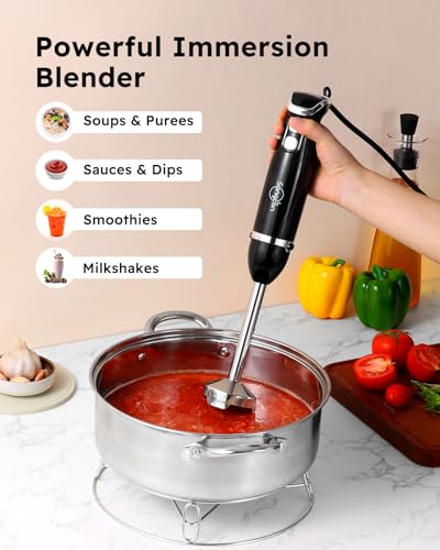 Sangcon Immersion Blender Handheld, 3-in-1 Hand Blender Electric, 400W Handheld Licuadora de mano, Stainless Steel Blade Stick Mixer with Whisk, Milk Frother Attachments - Black image 4