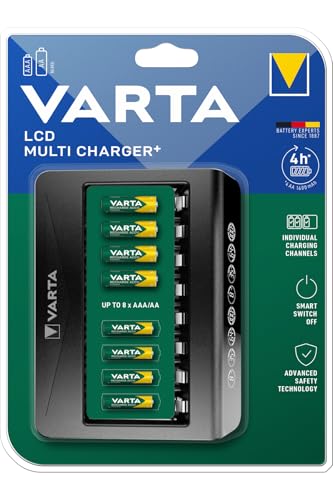 VARTA Chargeur de Piles, charge jusqu'à 8 AA/AAA Piles rechargeables, LCD Multi Charger+, chargement à un seul emplacement, non équipé