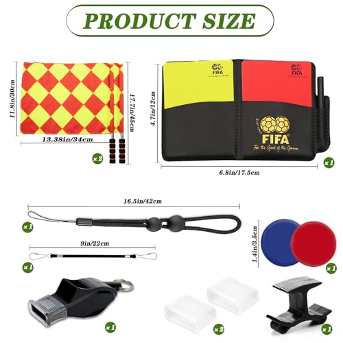 XSYKJGS Schiedsrichter Set, Fußball Schiedsrichter Karten Set mit PVC Rote Gelbe Karte, Pfeifen-Schlüsselband, Schiedsrichterfahnen und Tasche Punktebuch für Fußballspiel Schulsport Sport