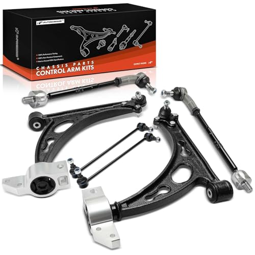 A-Premium Set of 6, Front Lower Control Arm with Ball Joint, Sway Bar Link, Inner Outer Tie Rod End, Compatible with Volkswagen Jetta 06-14, Eos 07-14, Golf 10-14, GTI 07-13, R32 08 & Audi A3 06-09