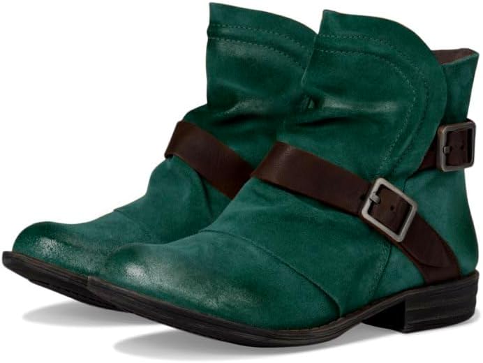 SHODENSE Women Vintage Low Stacked Heel Slouch Western Booties Round Toe Suede Combat Ankle Boots Side Zipper Burnished Short Riding Boots Pleated Buckle Strap Fall Winter Boot Fashion Comfy 4-11 M US