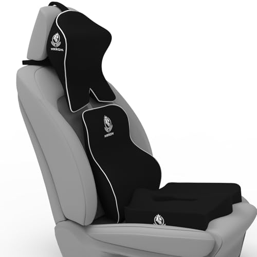 Image of MRRON Memory Foam Posture Corrector Car Seat Cushions Combo | Orthopedic Backrest, Coccyx Cushion & Neckrest | Ergonomic Lumbar Comfort Seat Cushion | Reduces Sciatica (Black, Long Back)