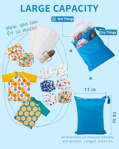 babygoal Wet Dry Bags 3 Pack for Baby Cloth Diapers, Washable Travel Bags, Beach, Pool, Gym Bag for Swimsuits & Wet Clothes with 2 Pockets 3LN10 - Image 6