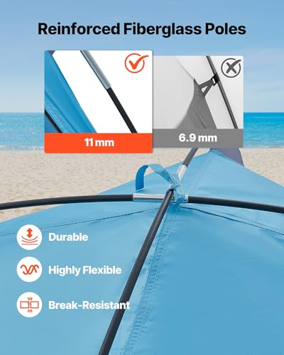 Vevor Tenda Da Spiaggia Parasole Per Mare Per 8 Persone, Tenda Da Sole Portatile Con Borsa Per Il Trasporto E Ancoraggi A Terra, Ombrellone Da Spiaggia Leggero Per Campeggio, Pesca, Picnic - 5